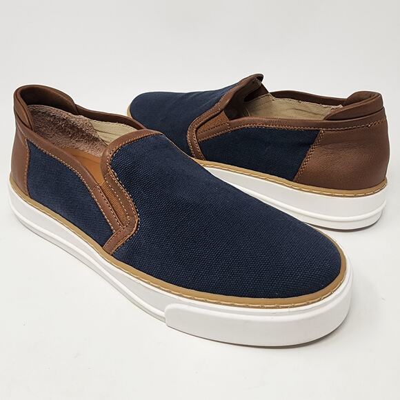M. Gemi Sneakers Women 8.5M The Gina Navy Blue Linen & Brown Leather Slip-on - Picture 1 of 10